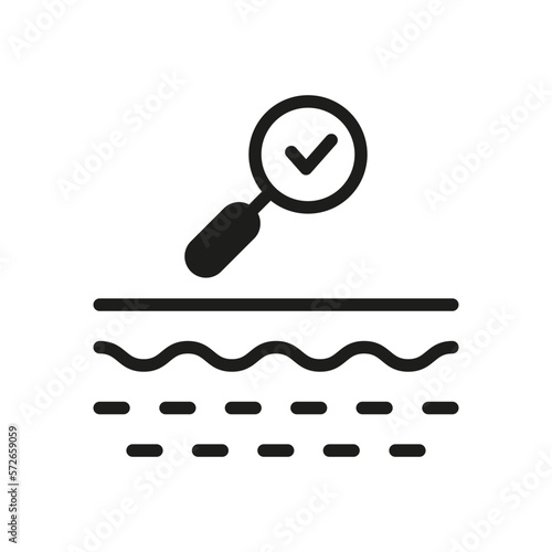Skin Checkup Silhouette Icon. Glass Magnifying Skin Research Problem Glyph Pictogram. Checked Clean Skin Layer Icon. Skincare Treatment. Isolated Vector Illustration