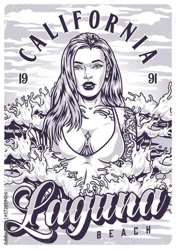 Beautiful floating girl poster monochrome