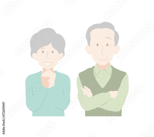 笑顔で喜んでいるシニア夫婦、男女