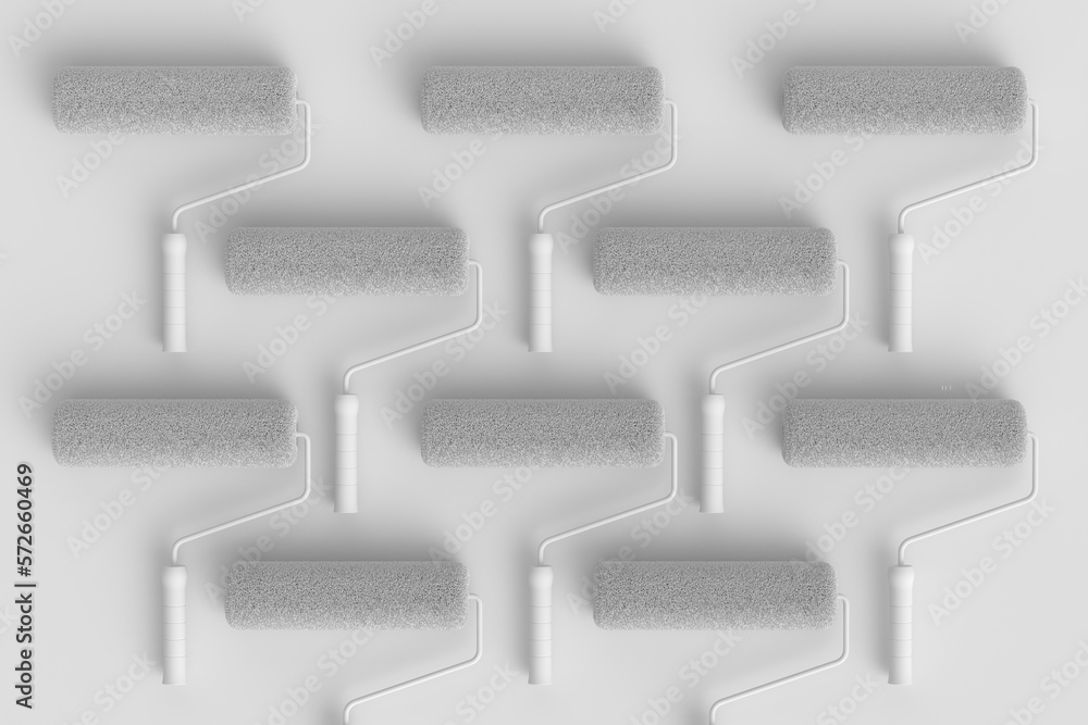 Set of paint rollers for painting walls and renovating apartment on monochrome Set of paint rollers for painting walls and renovating apartment on monochrome
