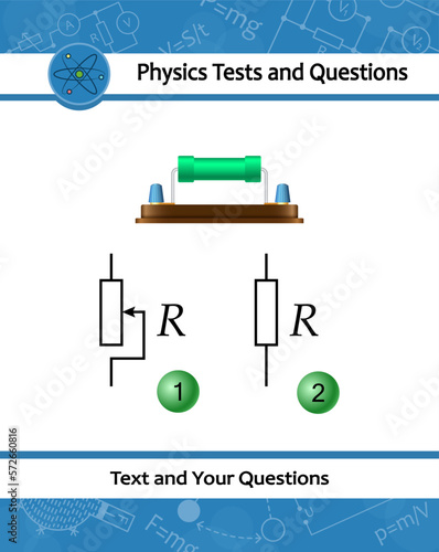 Resistor. Capacitor resistor icon with simple electrical scheme. Physical test with device having a designed resistance to the passage of an electric current. Helpful for education at physics lesson.