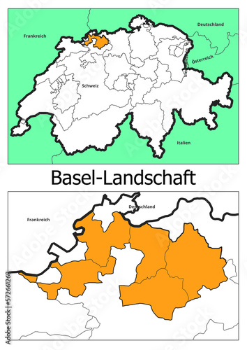 Schweiz Landkarte mit dem Kanton  Basel Landschaft  Karte detailiert photo