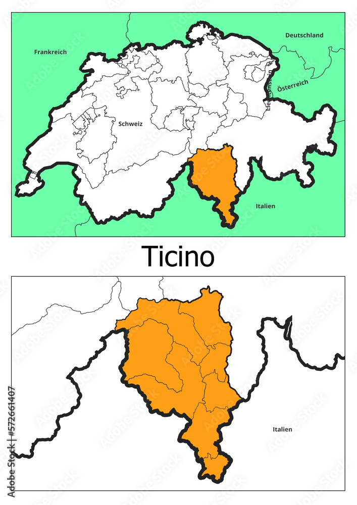 Schweiz Landkarte mit dem Kanton Ticino Karte detailiert