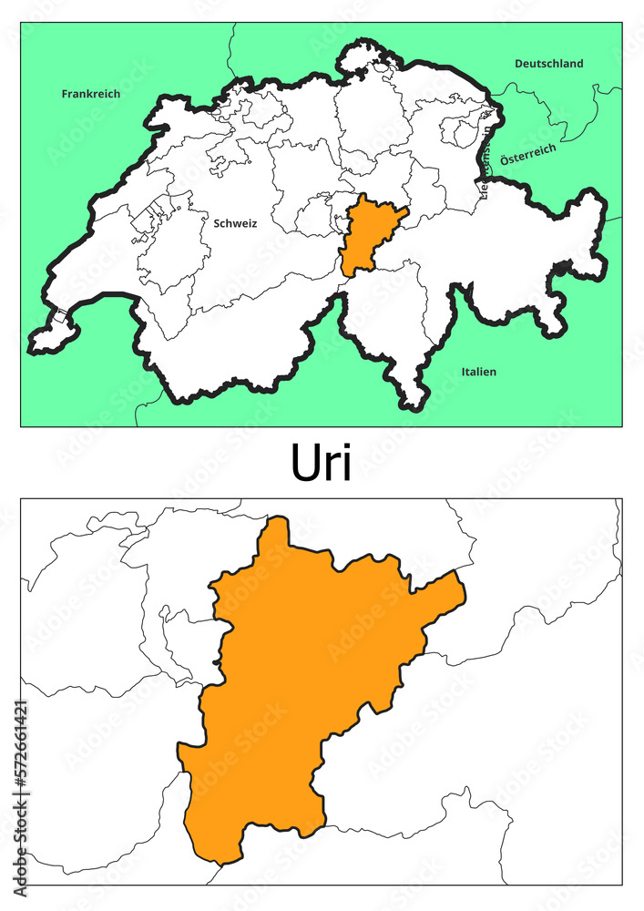 Schweiz Landkarte mit dem Kanton Uri Karte detailiert