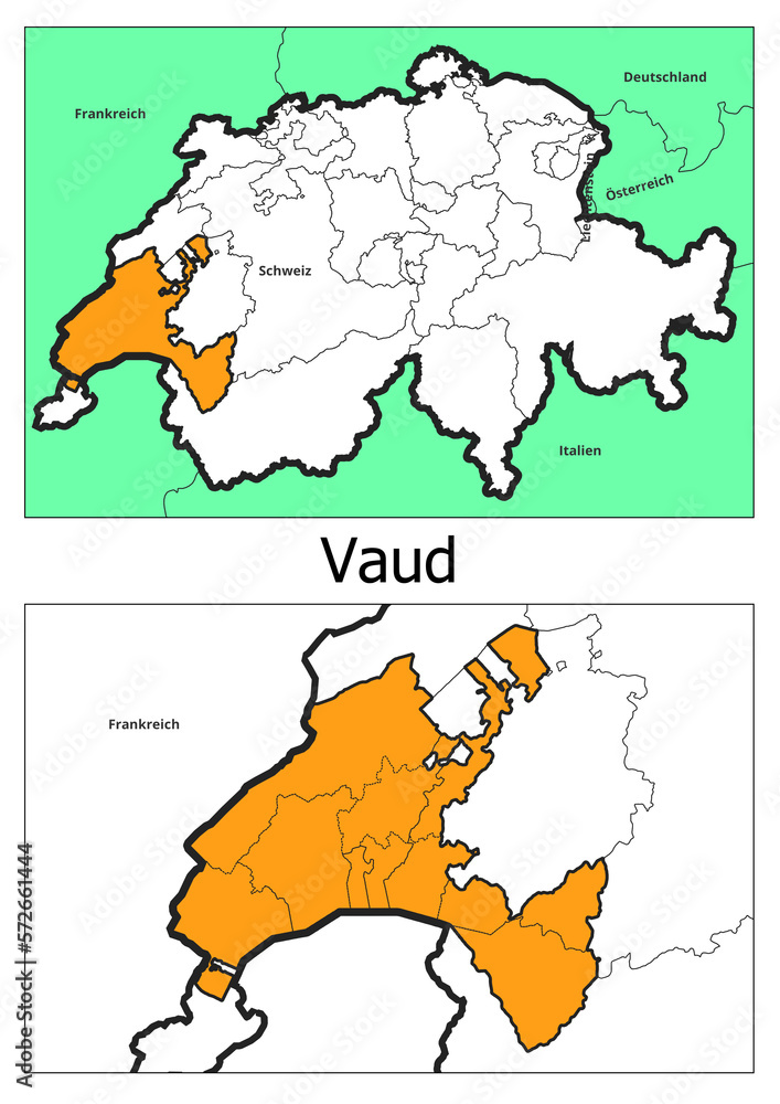 Schweiz Landkarte mit dem Kanton Vaud Karte detailiert