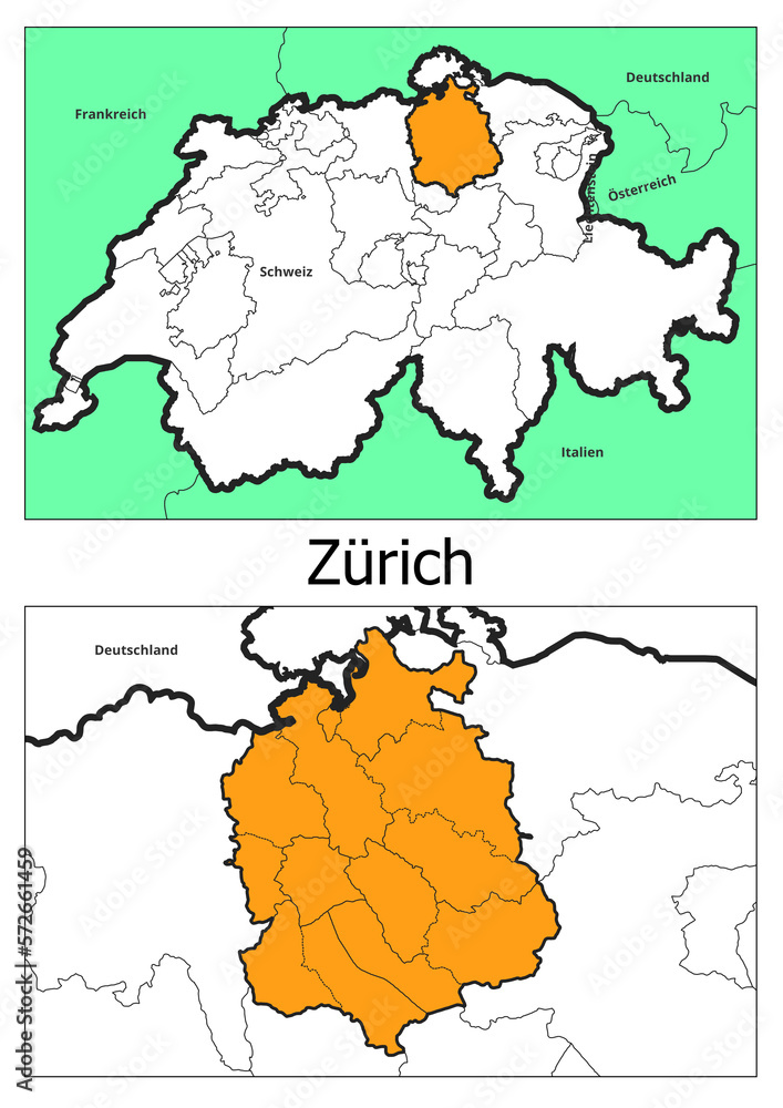 Schweiz Landkarte mit dem Kanton Zürich Karte detailiert