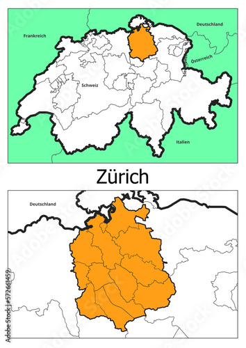 Schweiz Landkarte mit dem Kanton Zürich Karte detailiert