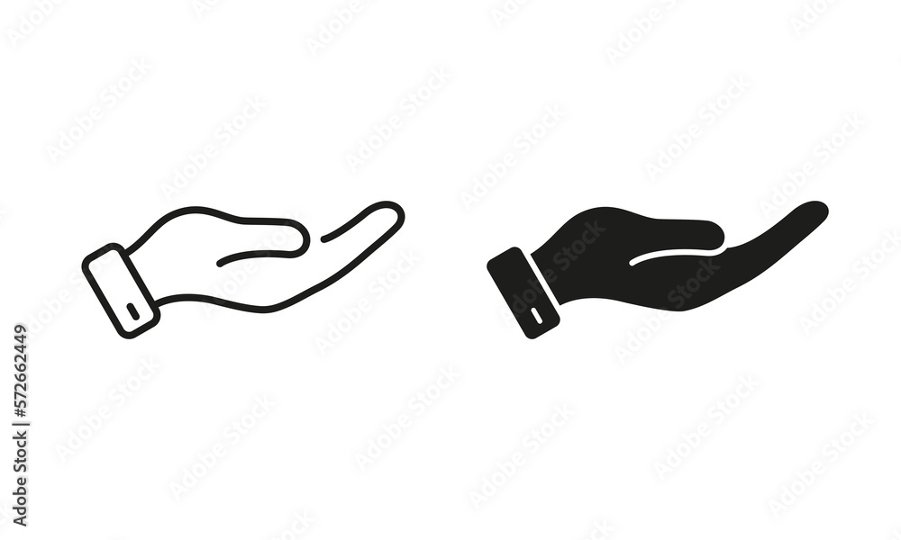 Hand Poor Person Silhouette and Line Icon Set. Poverty People Hold Palm Ask Beg Help Pictogram. Homeless Human Give Helpful Charity Money Sign. Editable Stroke. Isolated Vector Illustration Hand Poor Person Silhouette and Line Icon Set. Poverty People Hold Palm Ask Beg Help Pictogram. Homeless Human Give Helpful Charity Money Sign. Editable Stroke. Isolated Vector Illustration