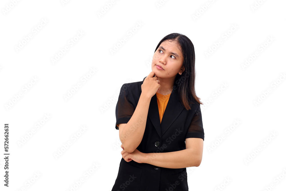 Portrait of young asian business woman standing while looking at blank space. Isolated on white Portrait of young asian business woman standing while looking at blank space. Isolated on white