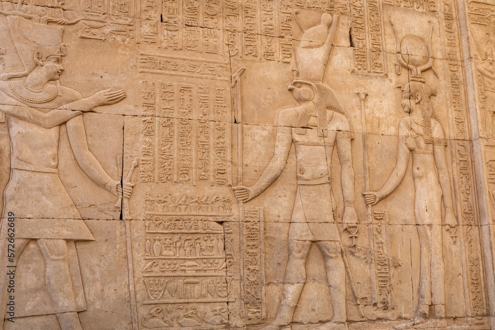 Temple of Kom Ombo Decorated with Hieroglyphics. Kom Ombo in Aswan Governorate, Upper Egypt. Africa. 