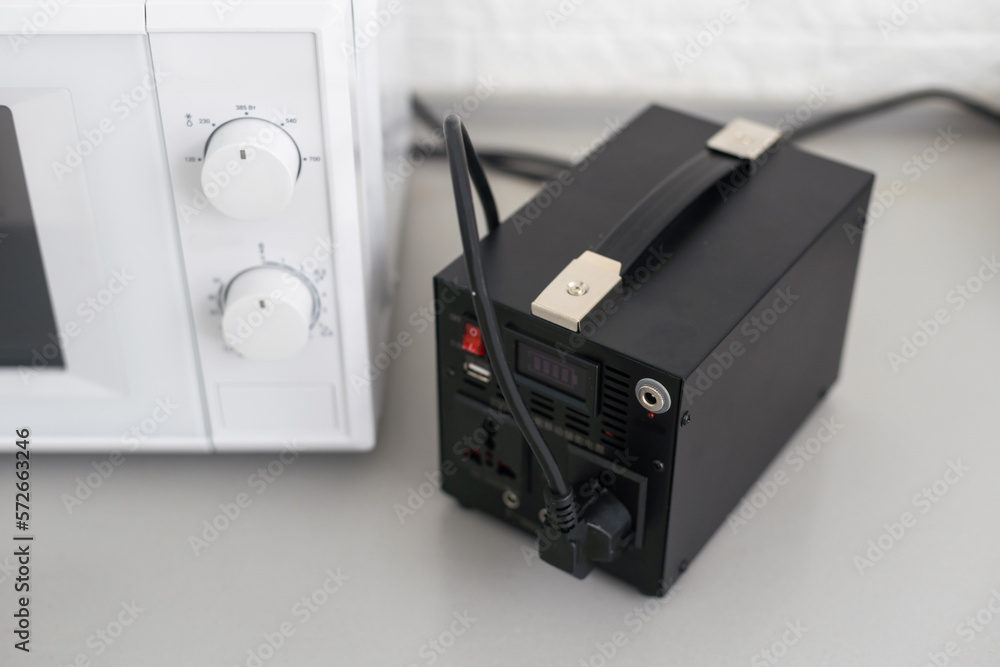 Obraz premium lithium Portable Power Station for home using when no electricity. Power bank