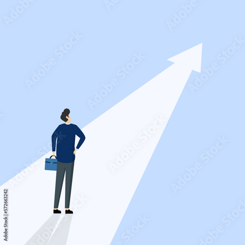 Concept Finding goals, challenges to define business targets concept, motivation to achieve goals, existential crisis to find meaning in life, confused businessman pointing arrow to future goals.