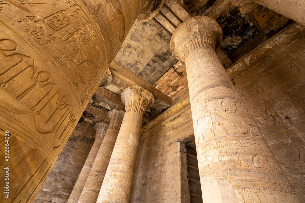Horus Temple Numerous Stone Columns Decorated with Ancient Egyptian ...