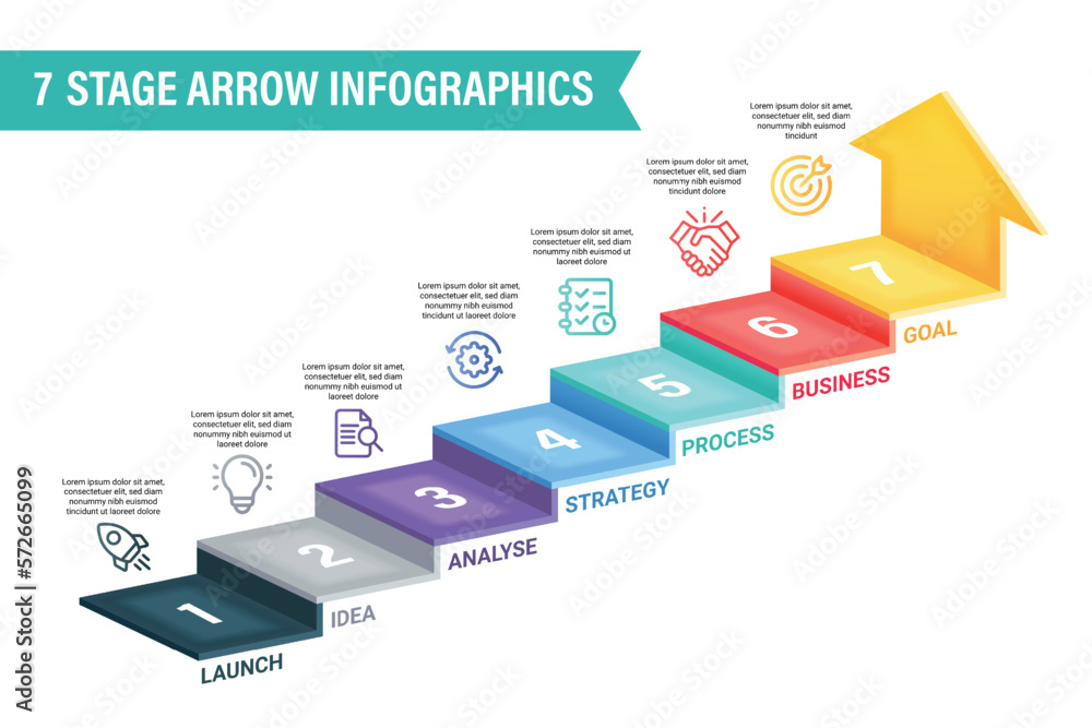 3D arrow infographic vector illustration. 7 steps business process concept. 3D arrow infographic vector illustration. 7 steps business process concept.