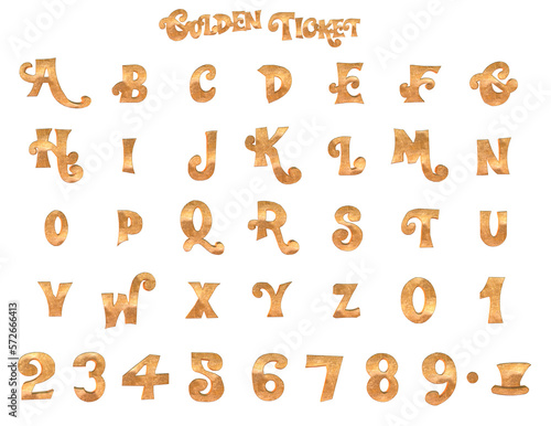Golden Ticket metal 3D Alphabet - Rendered illustrations photo