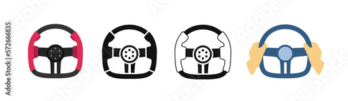Steering wheel car vehicle icon vector, driver hands holding sport rudder or auto automobile graphic flat simple illustration black white design, line outline art clipart image modern silhouette