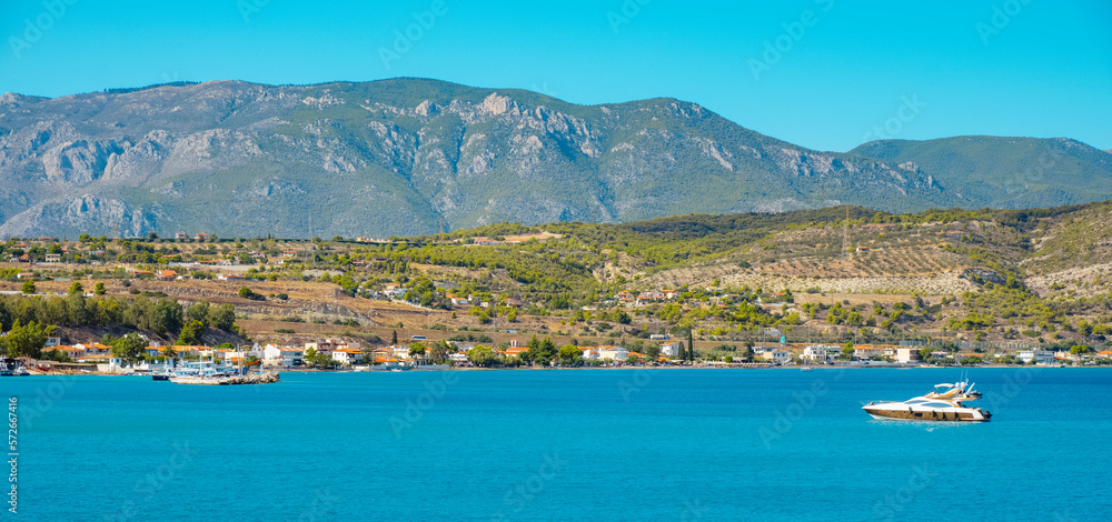 Aegean sea in Isthmia, Greece, banner format