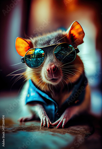 Cool rat wearing sunglasses, Generative AI Fototapet