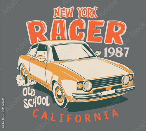 vector of old vintage racing car shirt design