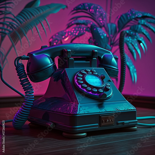  a retro vintage telephone, neon colors, vaporwave mood, 80s style, generative ai illustration