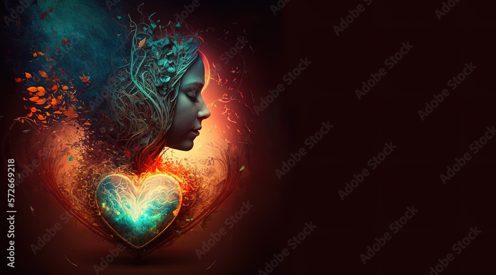 Soul and heart connecting, colorful heart linked to the mind and soul, spirituality, esoteric, meditation, copy space, emotions, peace, connected, inner balance. Generative Ai Soul and heart connecting, colorful heart linked to the mind and soul, spirituality, esoteric, meditation, copy space, emotions, peace, connected, inner balance. Generative Ai