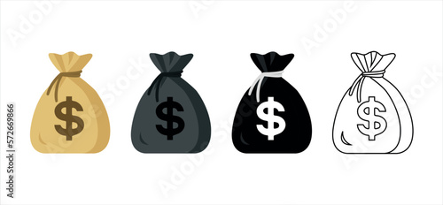 illustration of a bag of money, Money bag icons set. Collections of moneybags. Vector illustration isolated on white background, ai