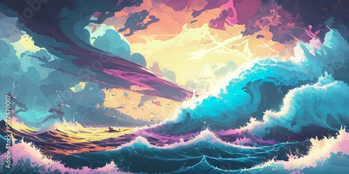 Dreamy Colorful Cloud Swirls Over Landscapes  Created using Generative AI 