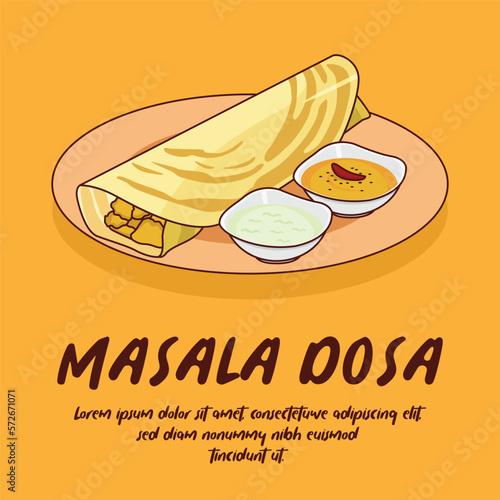 Hand drawn indian cuisine masala dosa illustration