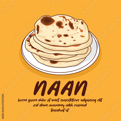 Hand drawn indian cuisine naan illustration