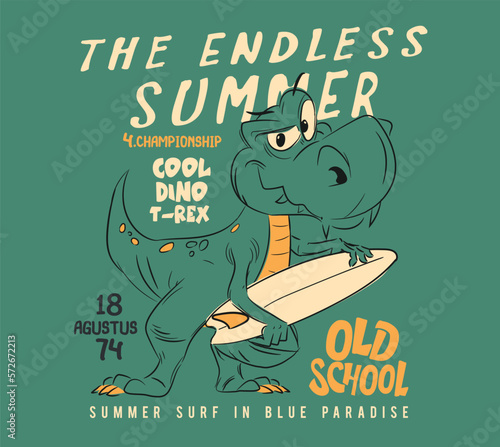 surfer dino vector illustration for t shirts print