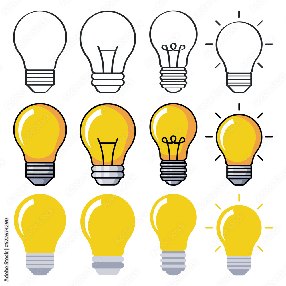 Light Bulb In Multiple Styles Set Light Bulb In Multiple Styles Set