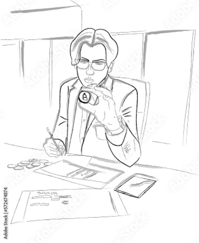 Man holding a crypto coin vector line art