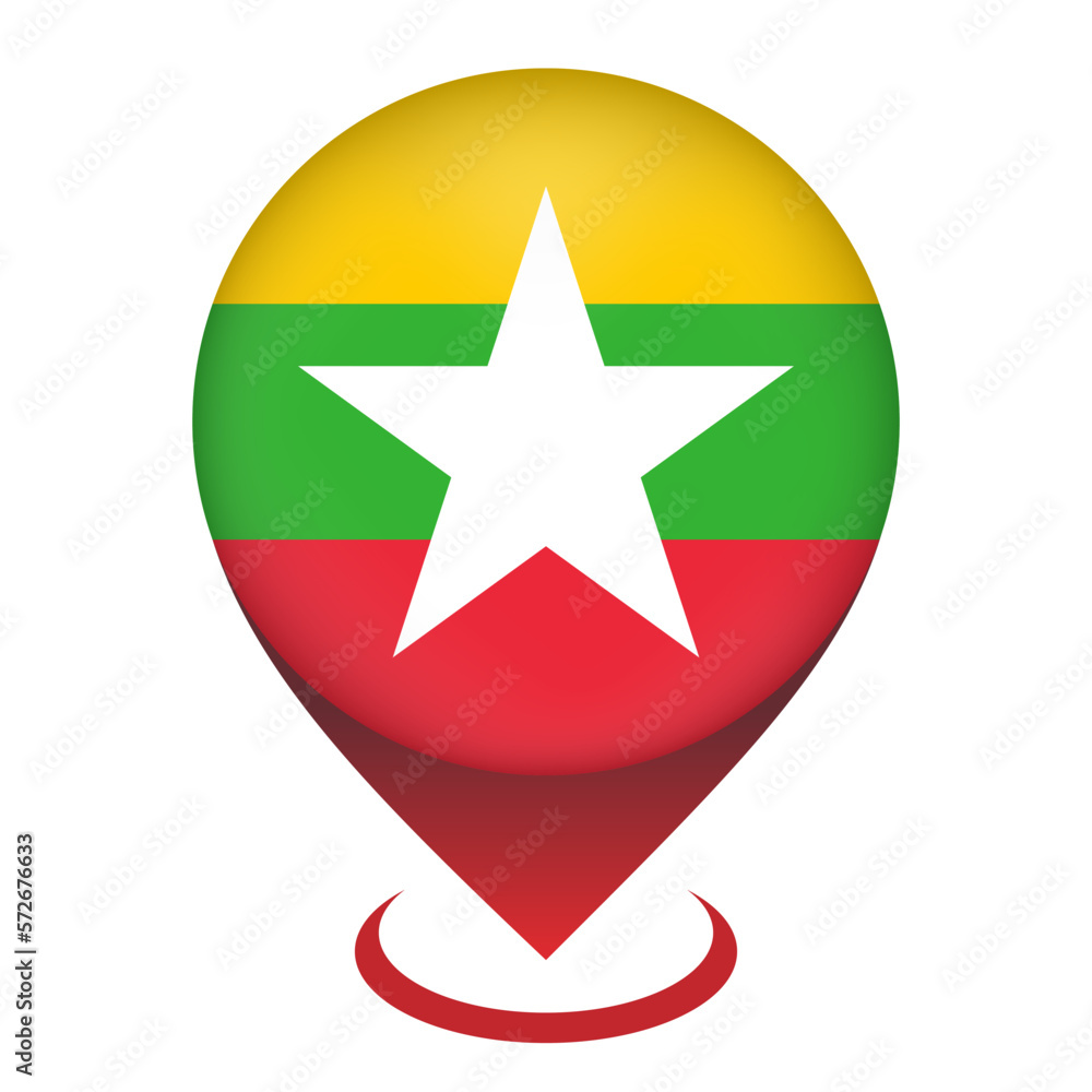 Map pointer with contry Myanmar. Myanmar flag. Vector illustration. Map pointer with contry Myanmar. Myanmar flag. Vector illustration.