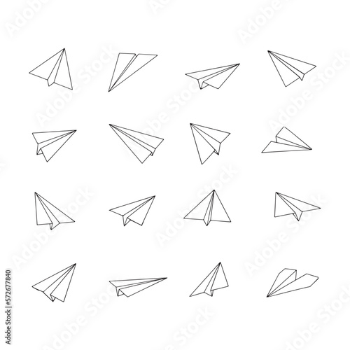 Vector paper airplane set. Icon symbol of travel and route. isolated on white background.
