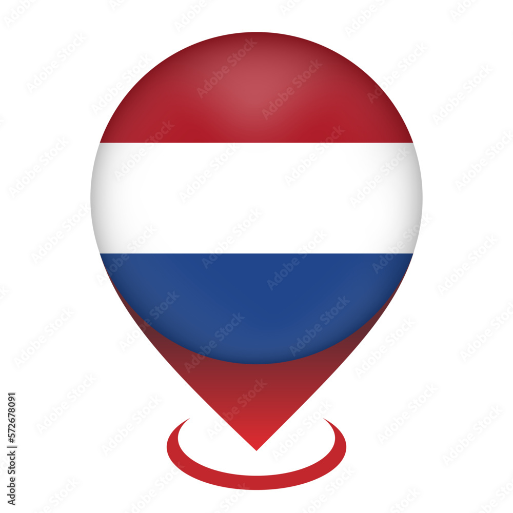 Map pointer with contry Netherlands. Netherlands flag. Vector illustration.