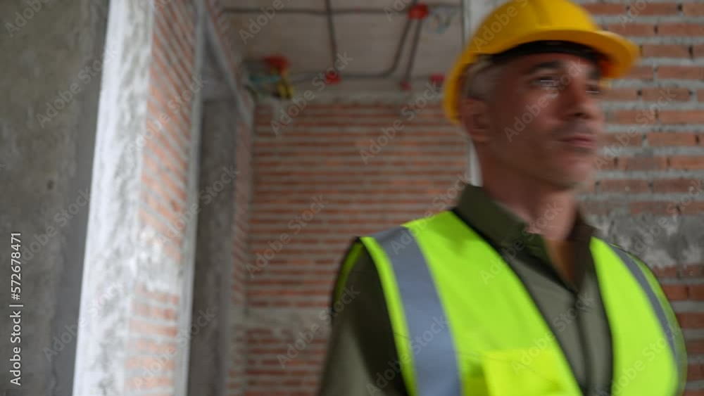 Civil engineer or supervisor inspects and directs workers on a building construction site. Civil engineer or supervisor inspects and directs workers on a building construction site.