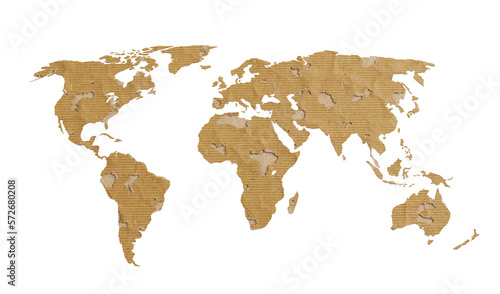 Fototapeta Naklejka Na Ścianę i Meble -  Cardboard world map isolated on transparent white background