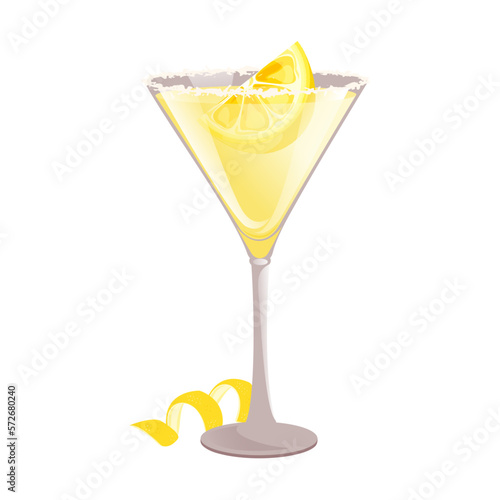 Cocktail "Lemon drop martini". Classic alcoholic cocktail with lemon vodka, liqueur, lime juice.Vector illustration.