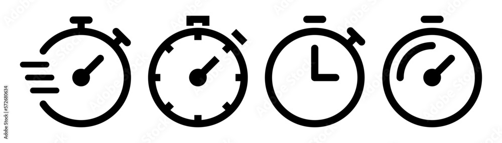 Stopwatch icons set. Outline timer symbol. Outline stopwatch icon. Linear alarm pictogram. Stopwatch icons set. Outline timer symbol. Outline stopwatch icon. Linear alarm pictogram.