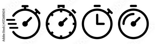 Stopwatch icons set. Outline timer symbol. Outline stopwatch icon. Linear alarm pictogram.