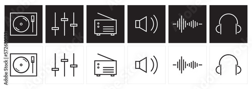 Music app icon set vector. Album playlist chart icons. Linear Sounds and audio symbol vector. 