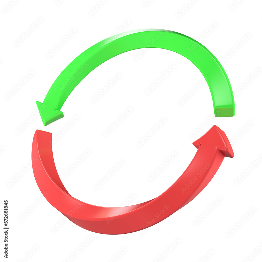 circle arrow red green color 3d icon isolated on transparent background. 3D rendering circle arrow red green color 3d icon isolated on transparent background. 3D rendering