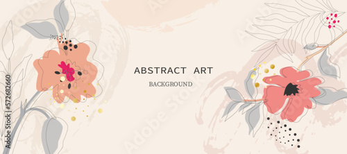 Abstract vector art background. Luxurious wallpaper in a minimalist style with gold details and botanical leaves. Vector background for banner, poster, Web and packaging.