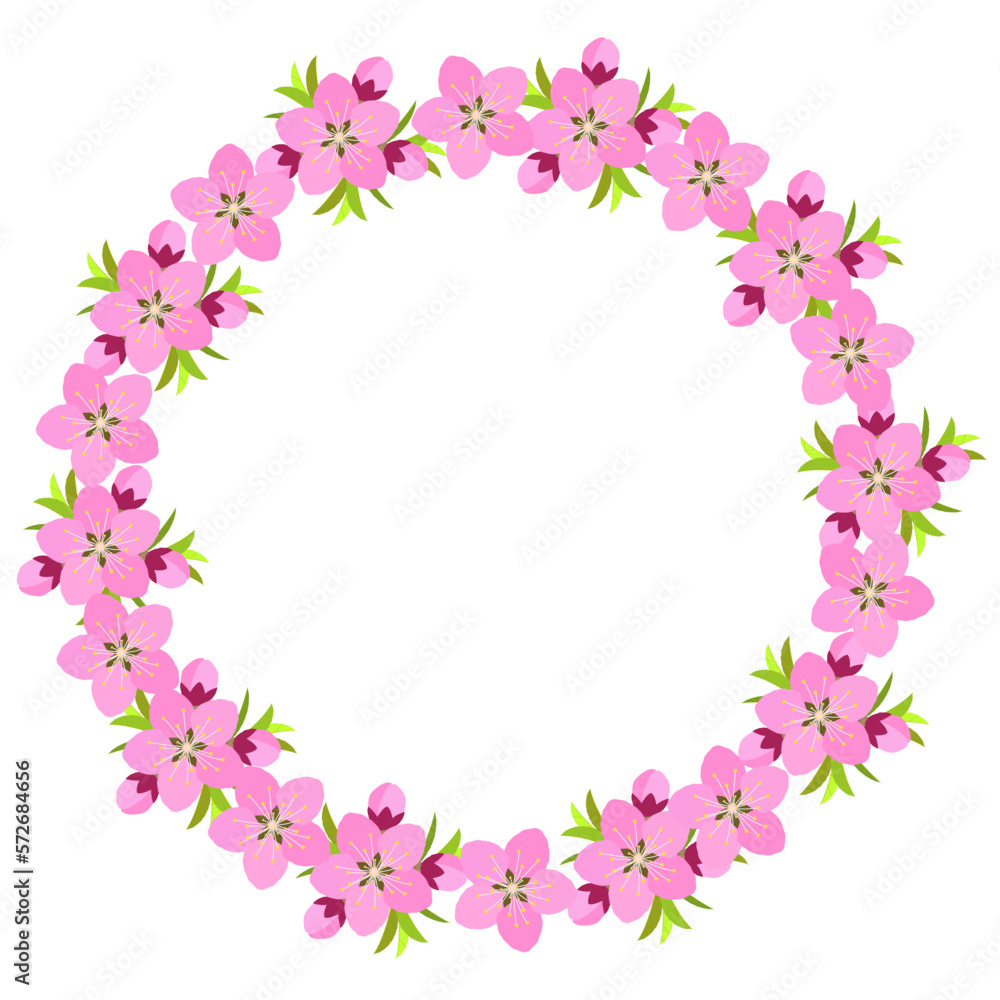 Pink peach blossom wreath frame