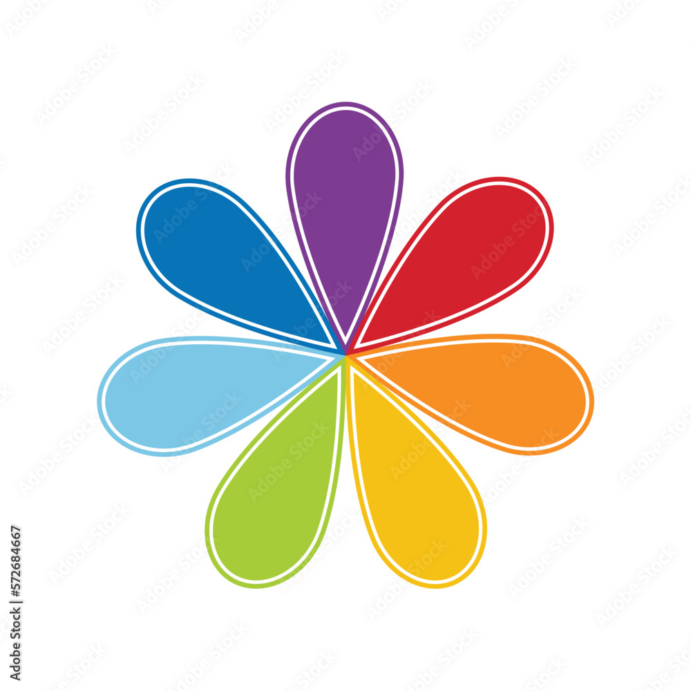 Round seven-colored flower. Infographic element. Vector illustration. 