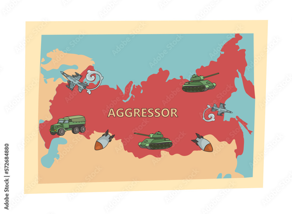Map of Russia with aggressor lettering flat vector illustration ...