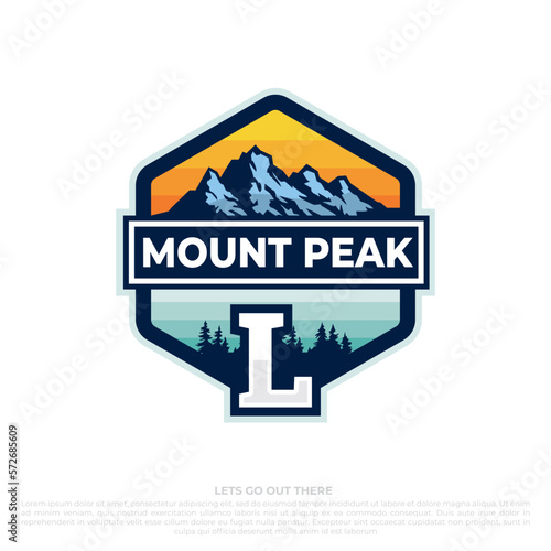 mountain travel emblems. Camping outdoor adventure emblems, badges and logo patches. Mountain tourism, hiking. Forest camp labels in vintage style