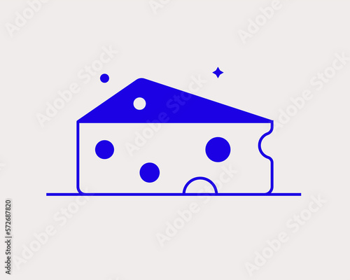 Geometric chease illustration. Vector food  icon in flat design art. Trend blue color 
 photo