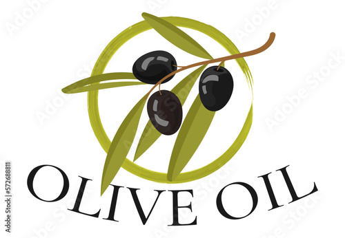 Vector set of olive oil labels. Olive tree, branches and drop. Black olives. Green olives.	
