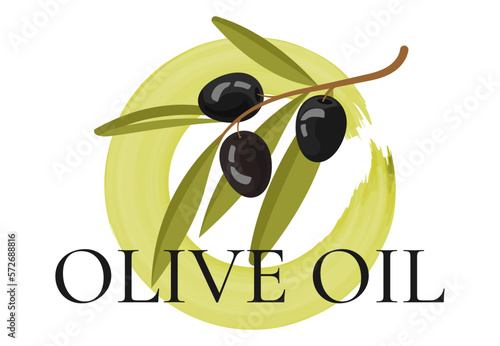 Vector set of olive oil labels. Olive tree, branches and drop. Black olives. Green olives.	
